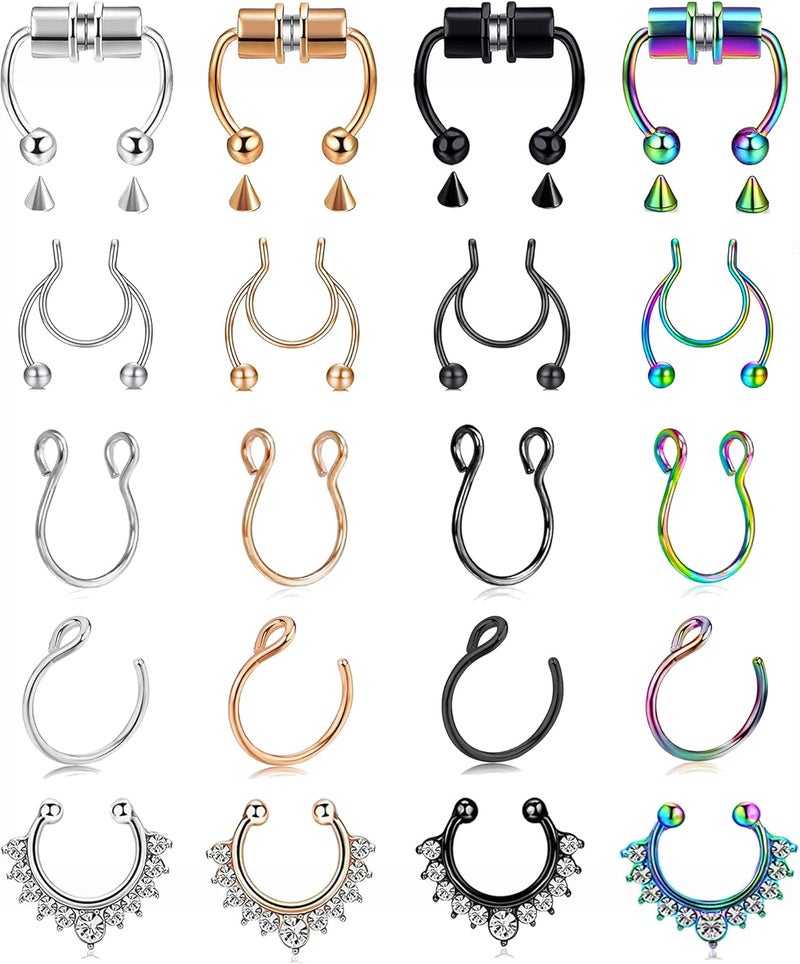 VitaCool Store Fake Nose Ring Hoop Fake Nose Stud Magnetic Septum Nose Ring Stud Stainless Steel CZ Fake Nose Piercing Stud Faux Nose Ear Lip Cuffs Non Pierced Jewelry for Women Men - Image 1